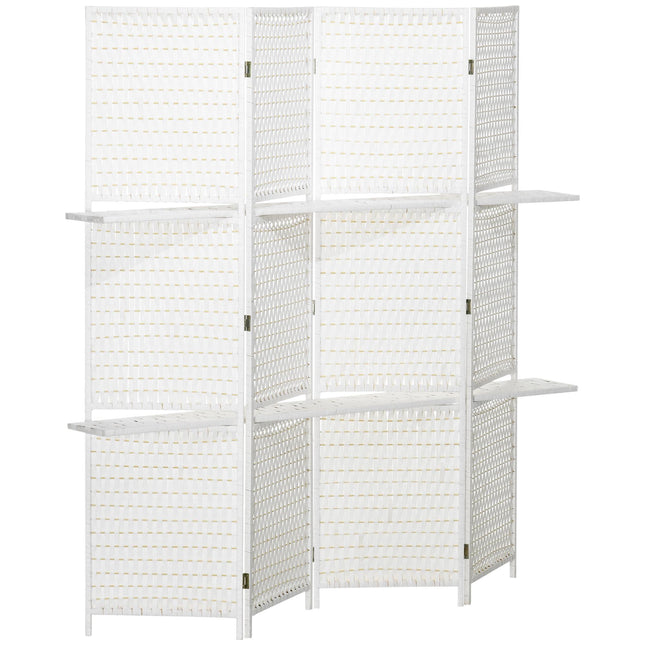 4-Panel Folding Room Divider with Shelves, Pine/Bamboo