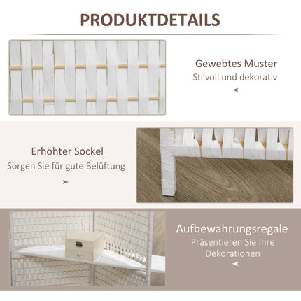 4-Panel Folding Room Divider with Shelves, Pine/Bamboo