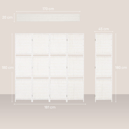 4-Panel Folding Room Divider with Shelves, Pine/Bamboo