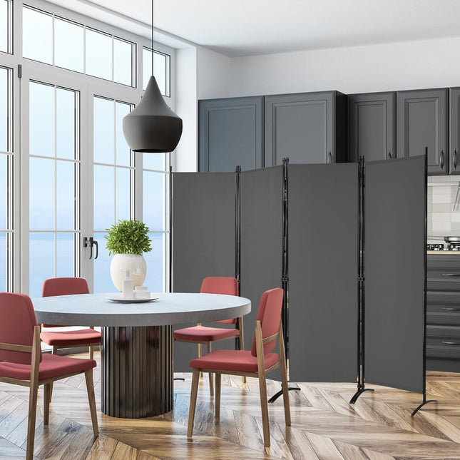 4-Panel Gray Room Divider, 173 cm High, Steel Frame