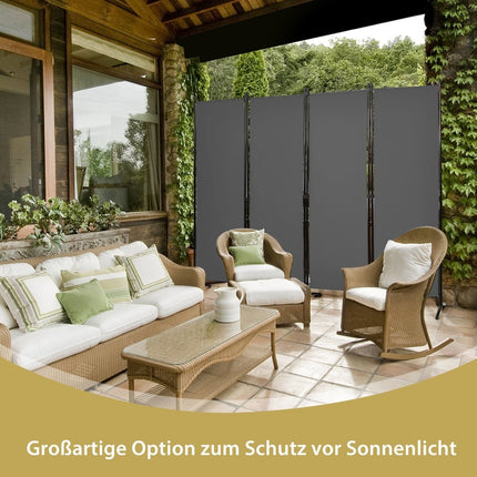 4-Panel Gray Room Divider, 173 cm High, Steel Frame