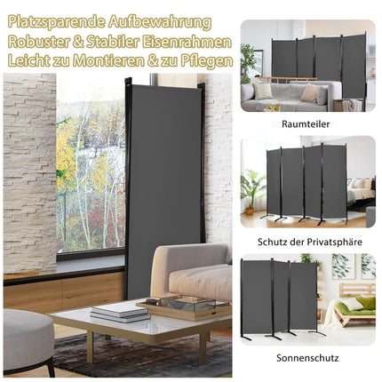 4-Panel Gray Room Divider, 173 cm High, Steel Frame