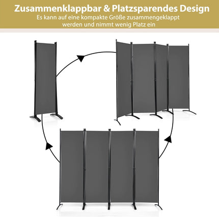 4-Panel Gray Room Divider, 173 cm High, Steel Frame
