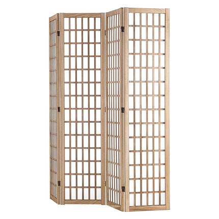 4-Panel Japanese Folding Room Divider, Natural Wood
