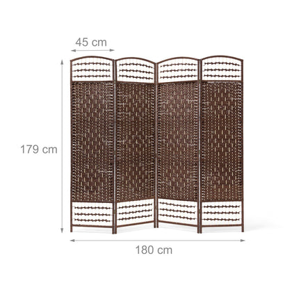 4 Panel Wooden Room Divider, Brown – Privacy Screen