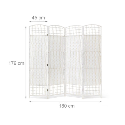 4 Panel Wooden Room Divider, White – Privacy Partition