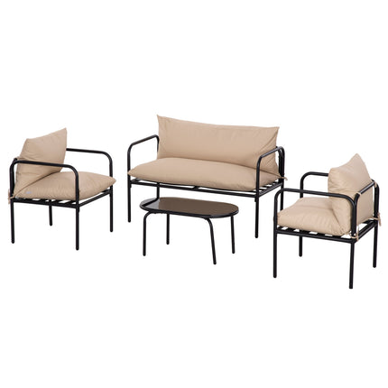 Outdoor garden furniture set - 4-piece, cushions, khaki