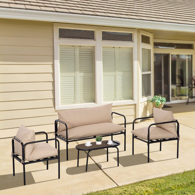 Outdoor garden furniture set - 4-piece, cushions, khaki