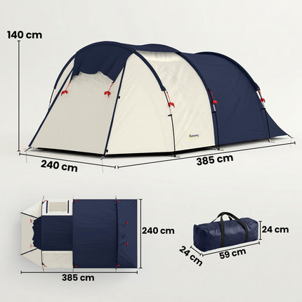 4-Person Family Tunnel Tent with Living Area, 3000mm Waterproof