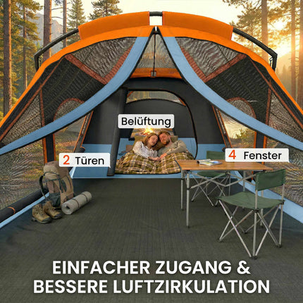 4-Person Family Tunnel Tent with Living Room & Skylights