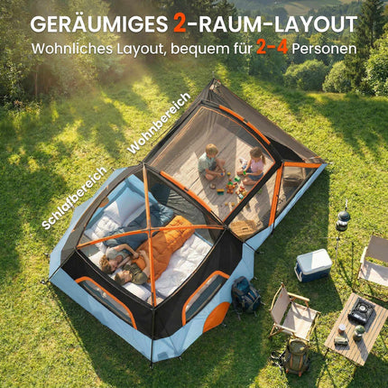 4-Person Family Tunnel Tent with Living Room & Skylights