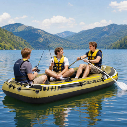 4-Person Green Inflatable Fishing Boat with Oars