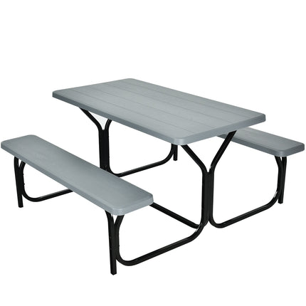 4-Person HDPE Picnic Table With Benches, Gray