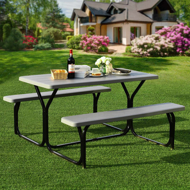 4-Person HDPE Picnic Table With Benches, Gray