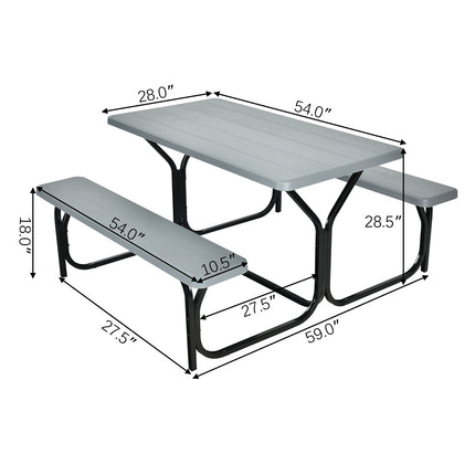 4-Person HDPE Picnic Table With Benches, Gray