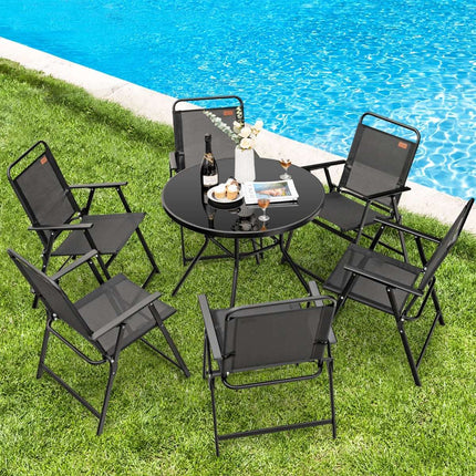 4-Piece Black Folding Garden Chairs with Armrests