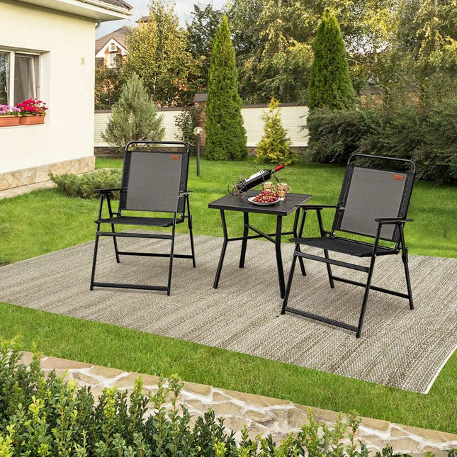 4-Piece Black Folding Garden Chairs with Armrests