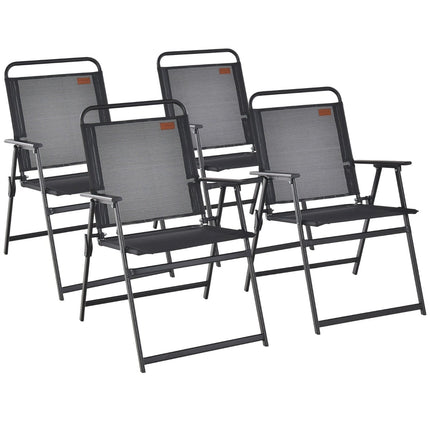 4-Piece Black Folding Garden Chairs with Armrests