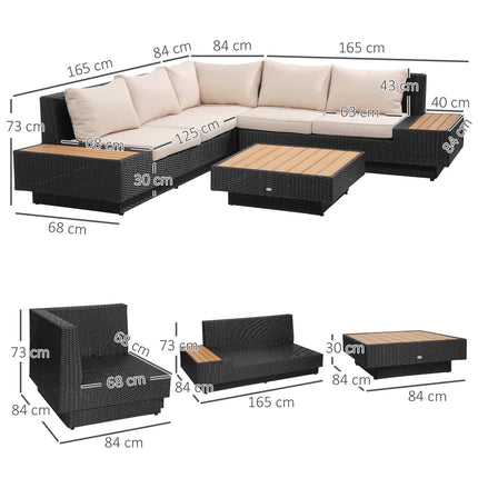 4-Piece Black Polyrattan Outdoor Lounge Set with Cushions