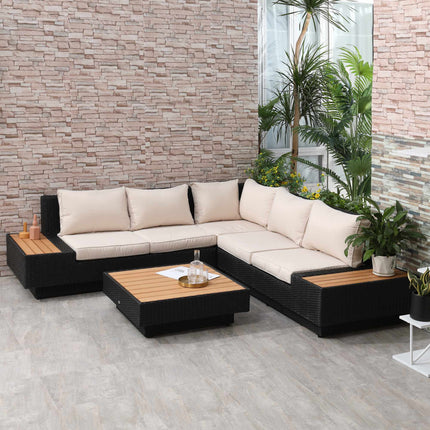 4-Piece Black Polyrattan Outdoor Lounge Set with Cushions
