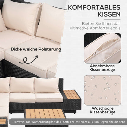4-Piece Black Polyrattan Outdoor Lounge Set with Cushions