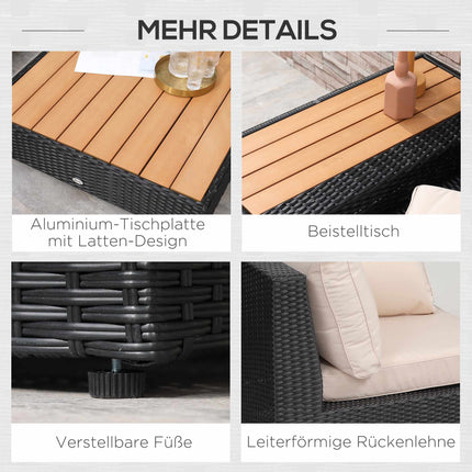 4-Piece Black Polyrattan Outdoor Lounge Set with Cushions
