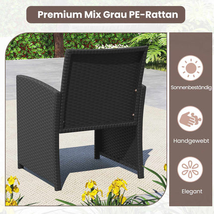 4-Piece Black Rattan Garden Sofa Set with Glass Table