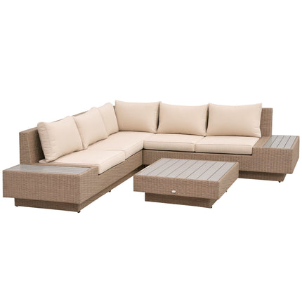 4-Piece Brown Polyrattan Outdoor Furniture Set with Cushions