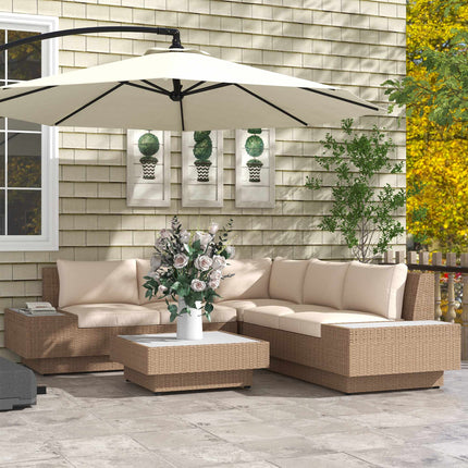 4-Piece Brown Polyrattan Outdoor Furniture Set with Cushions