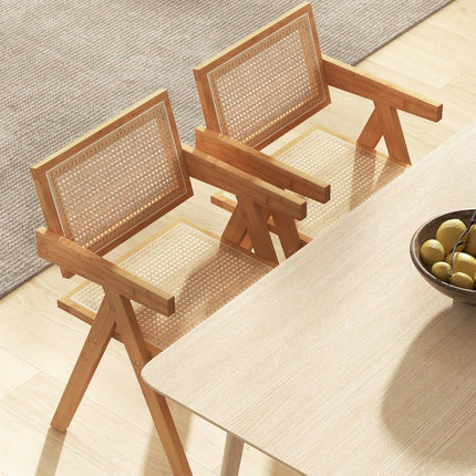 4-Piece Dining Chair Set, Bamboo & Faux Rattan, Natural