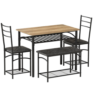 4-Piece Dining Set, Industrial Table with Chairs & Bench
