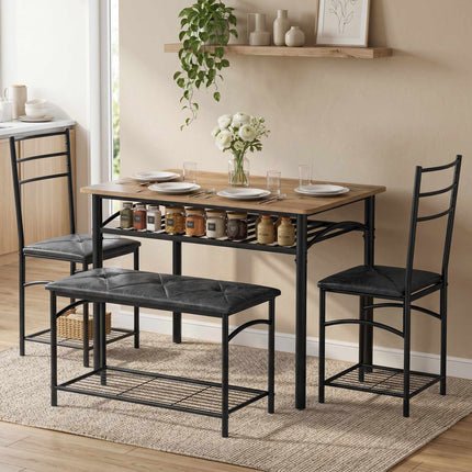 4-Piece Dining Set, Industrial Table with Chairs & Bench