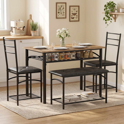 4-Piece Dining Set, Industrial Table with Chairs & Bench