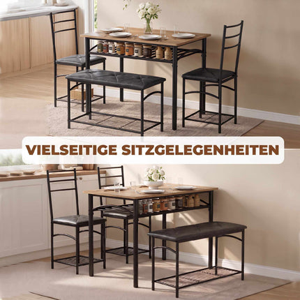 4-Piece Dining Set, Industrial Table with Chairs & Bench