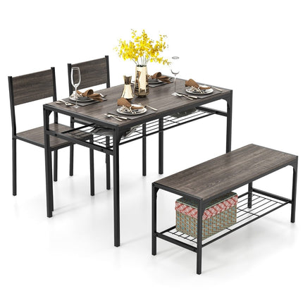 4-Piece Dining Set with Table, 2 Chairs & Bench, Grey