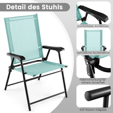4-Piece Folding Garden Chairs with Armrests, Mint Green