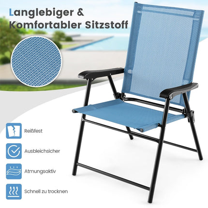 4-Piece Folding Patio Chairs with Armrests, Blue Fabric