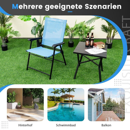 4-Piece Folding Patio Chairs with Armrests, Blue Fabric