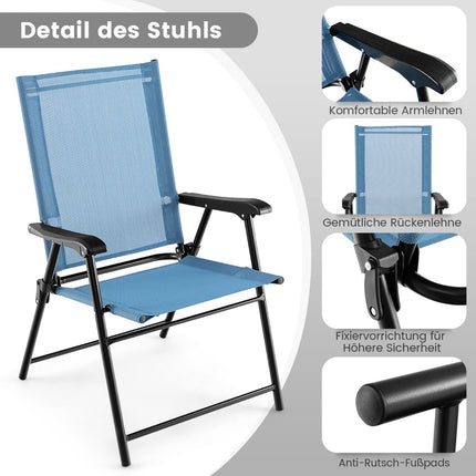 4-Piece Folding Patio Chairs with Armrests, Blue Fabric