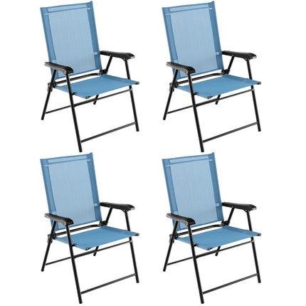 4-Piece Folding Patio Chairs with Armrests, Blue Fabric