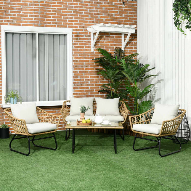 Rattan garden furniture - 4-piece with cushions
