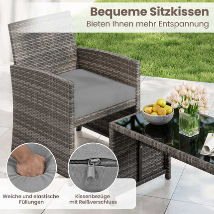 4-Piece Grey Rattan Patio Set with Loveseat & Table