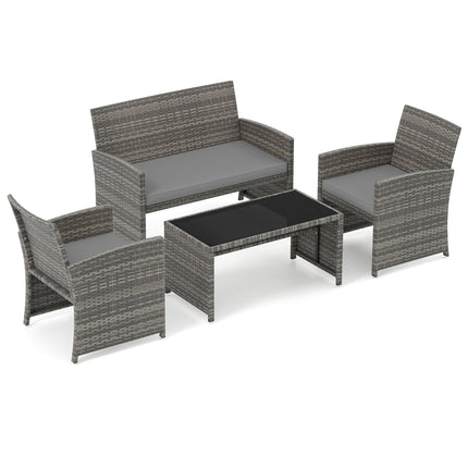 4-Piece Grey Rattan Patio Set with Loveseat & Table