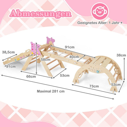 4-Piece Kids Climbing Set with Slide & Arch – Natural Wood