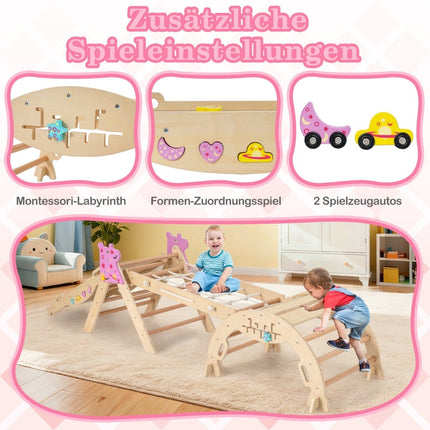 4-Piece Kids Climbing Set with Slide & Arch – Natural Wood
