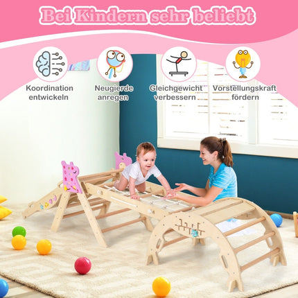4-Piece Kids Climbing Set with Slide & Arch – Natural Wood