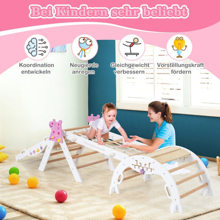 4-Piece Kids Climbing Set with Slide & Arch – White