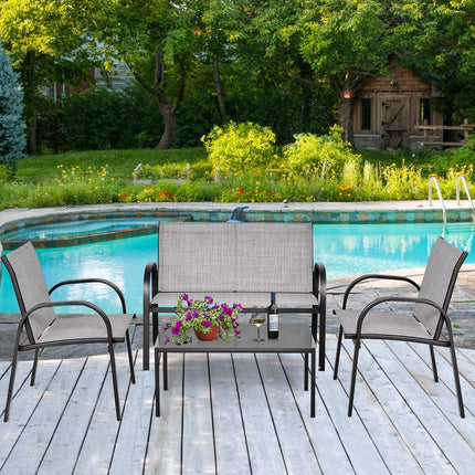 4-Piece Outdoor Furniture Set, Breathable Fabric, Grey