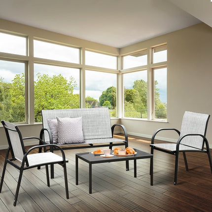 4-Piece Outdoor Furniture Set, Breathable Fabric, Grey