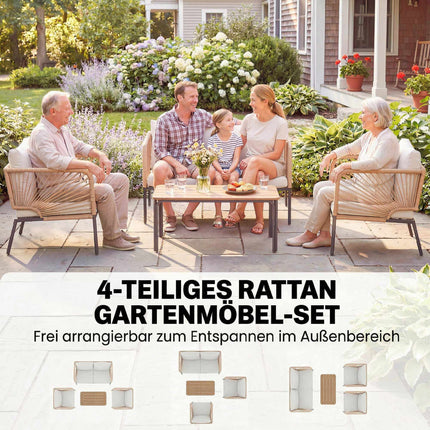 4-Piece Outdoor Furniture Set, Metal & PE Rattan, White